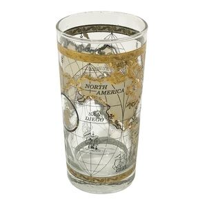 Vintage Cera Old‎ World Map 22kt Gold Highball Barware Glasses Cocktails